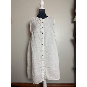 Embellish White 100% Linen oversized boxy Lagenlook Midi Dress euro summer M